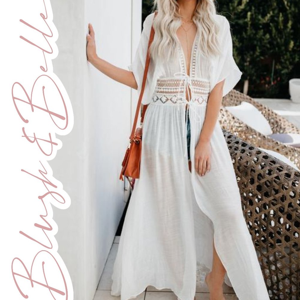 ISLA Ivory Open Front Duster Length Cover-Up - Picture 1 of 10
